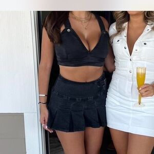 Black Pleated Skirt and Crop Top Set